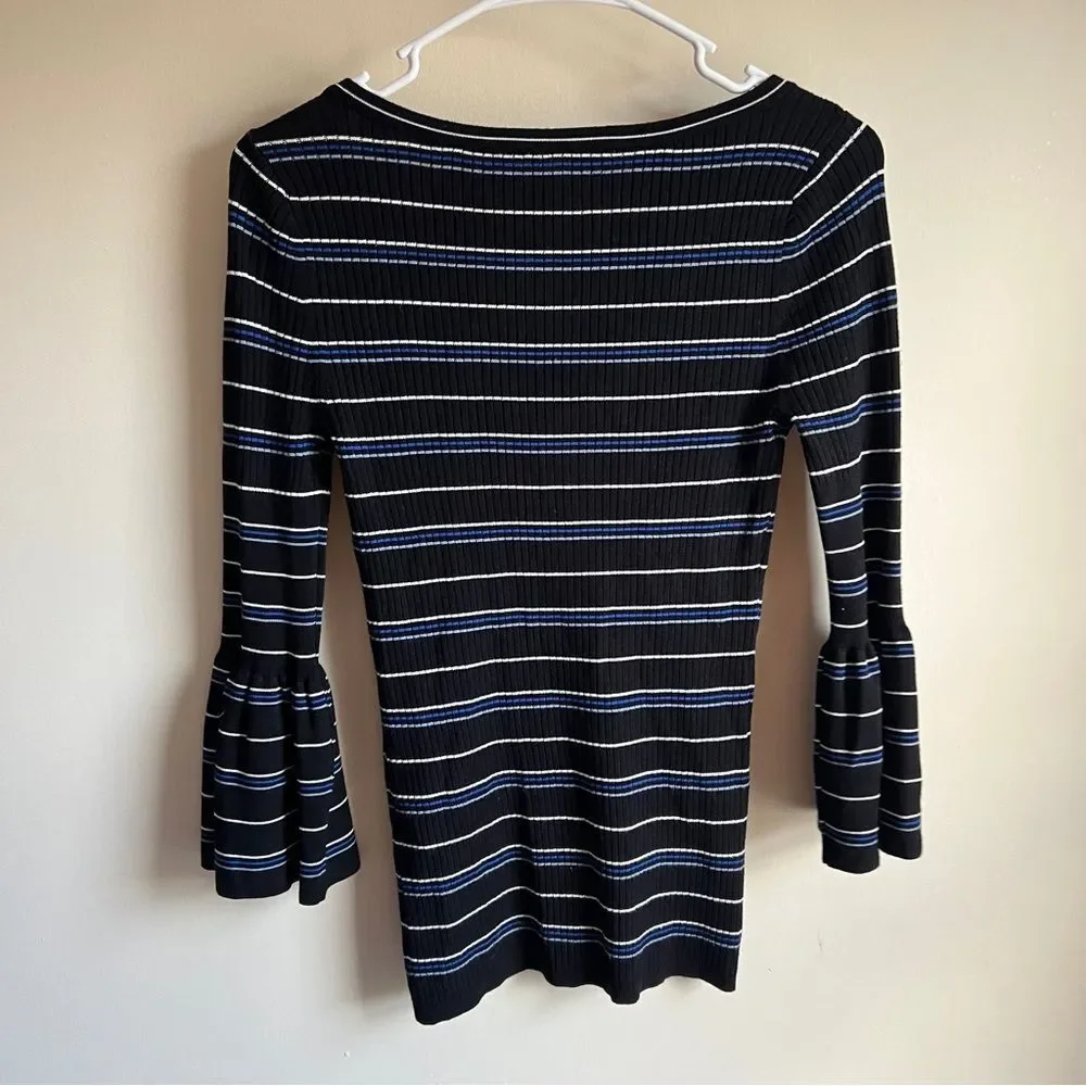 White House Black Market Striped Ribbed Bell Sleeve Pullover Sweater